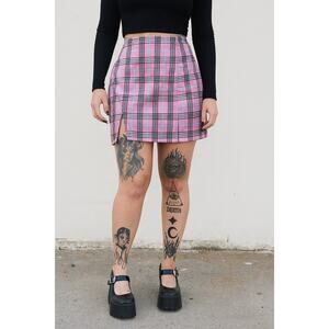 Pink Plaid Mini Skirt – Size Medium – Y2K Coquette Aesthetic